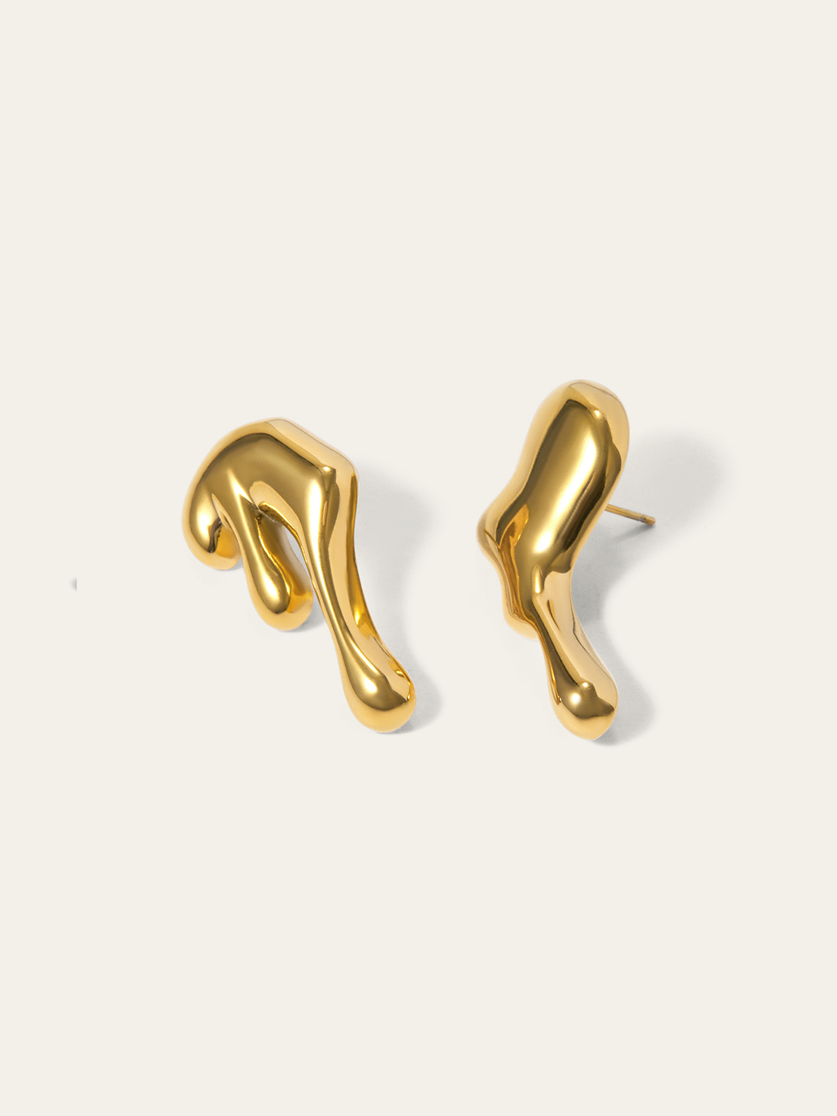 Golden Irregular Sculptural Stud Earrings-Chicvia