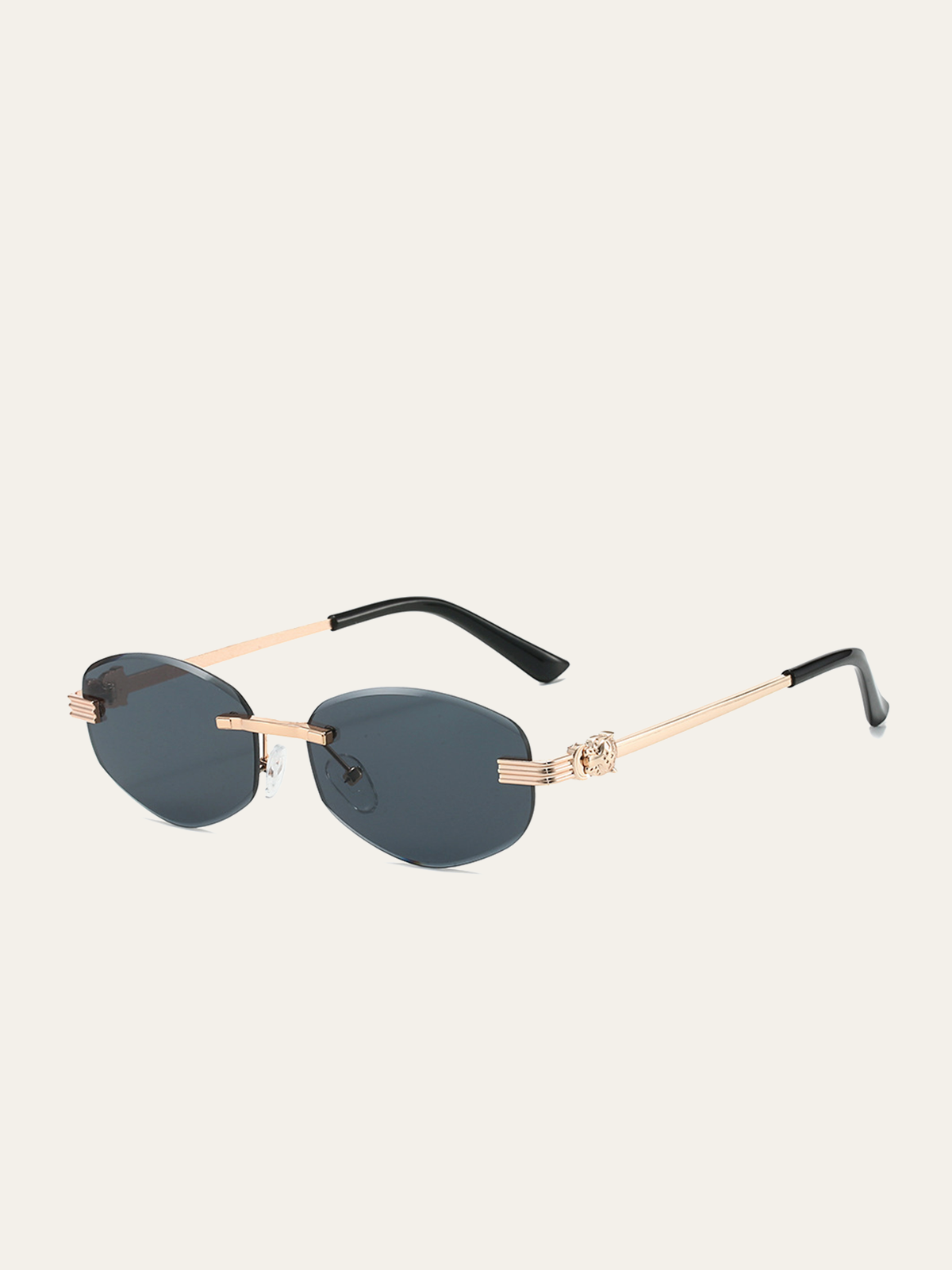 Golden Rimless Oval Sunglasses-Chicvia
