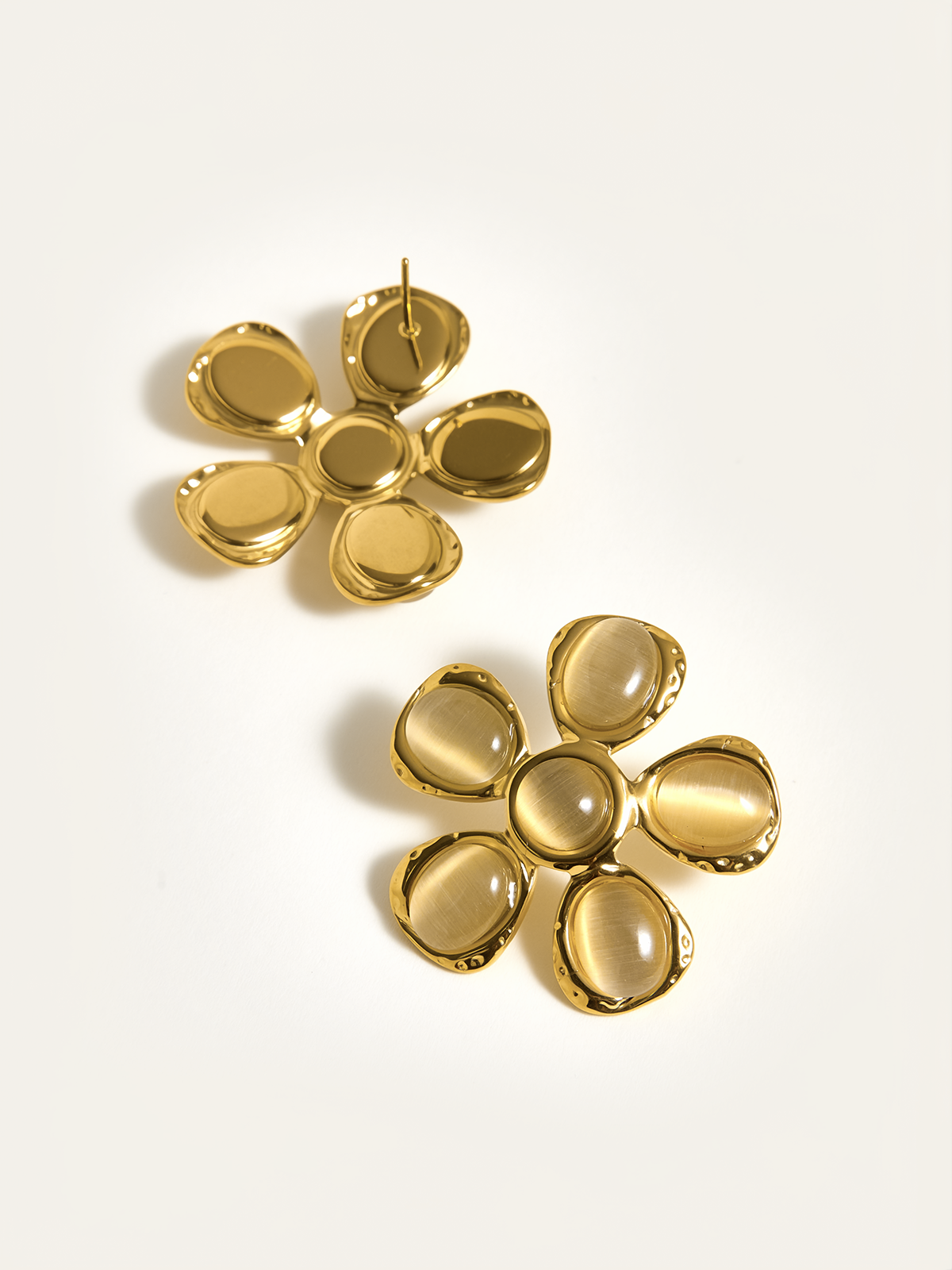 Cat-Eye Stone Flower Earrings-Chicvia