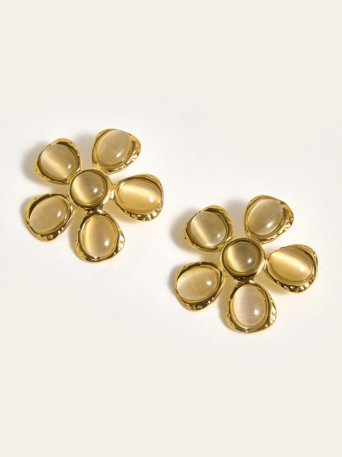 Cat-Eye Stone Flower Earrings-Chicvia