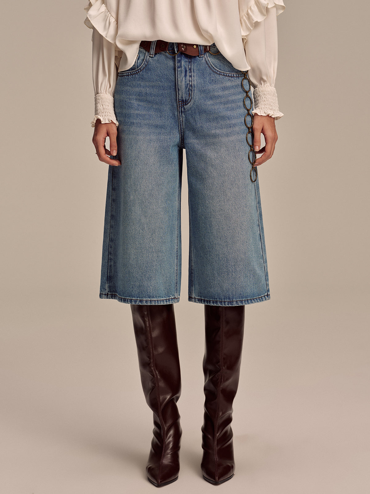 Mid-Waist Wide-Leg Jeans without Belt-Chicvia