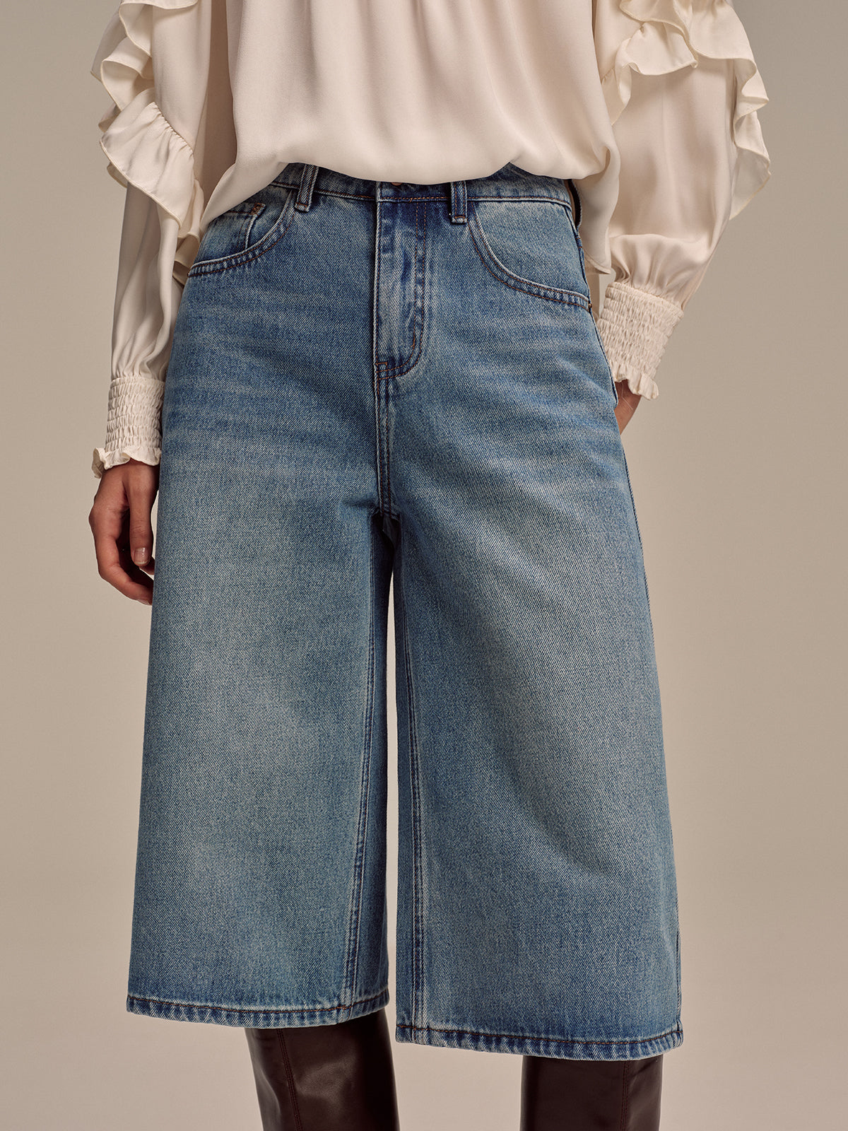 Mid-Waist Wide-Leg Jeans without Belt-Chicvia