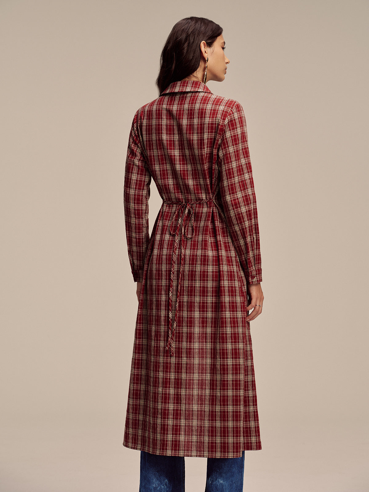 Plaid Button Front Shirt Dress-Chicvia