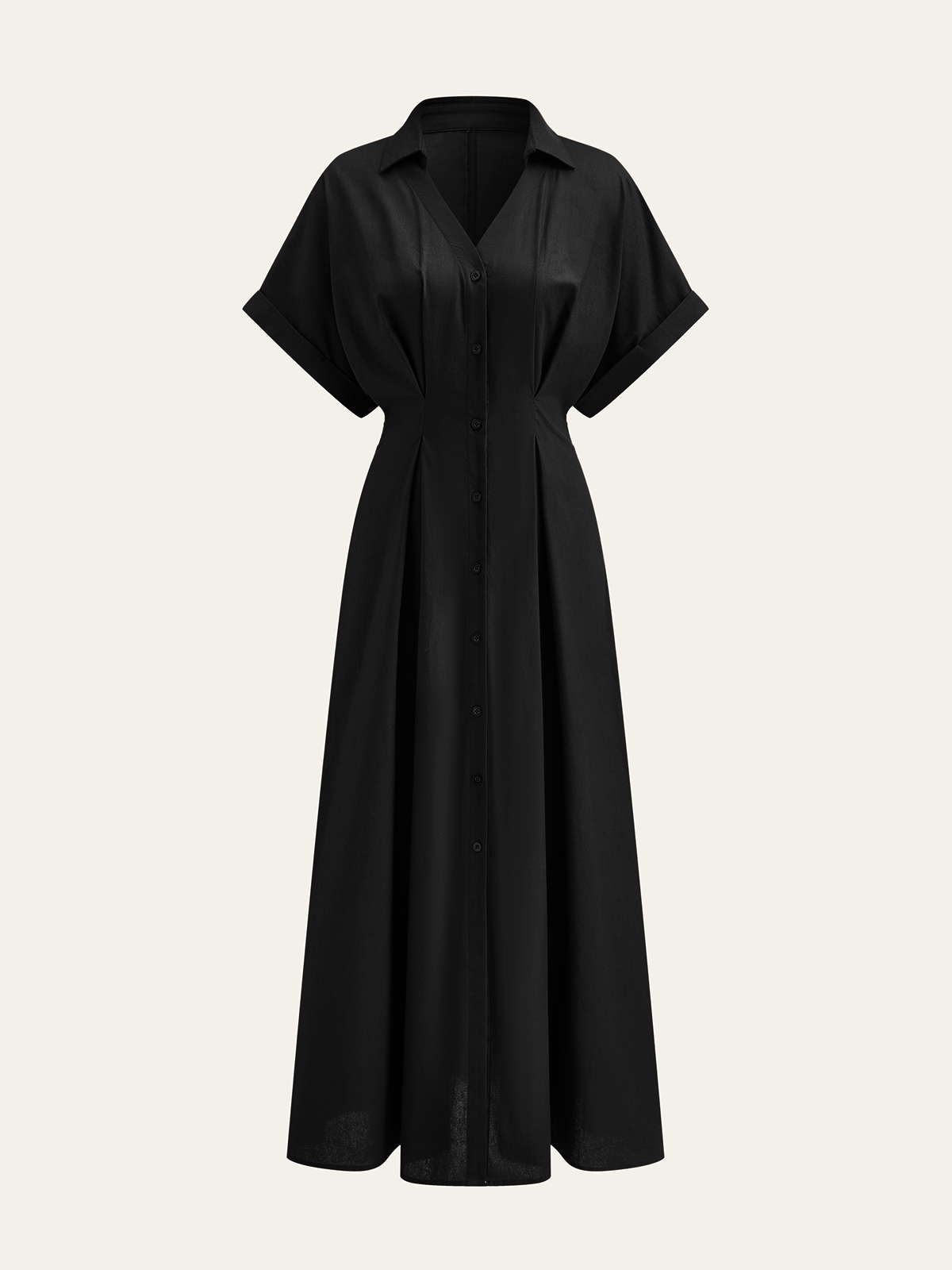 Pleated Button-Front Shirt Dress-Chicvia