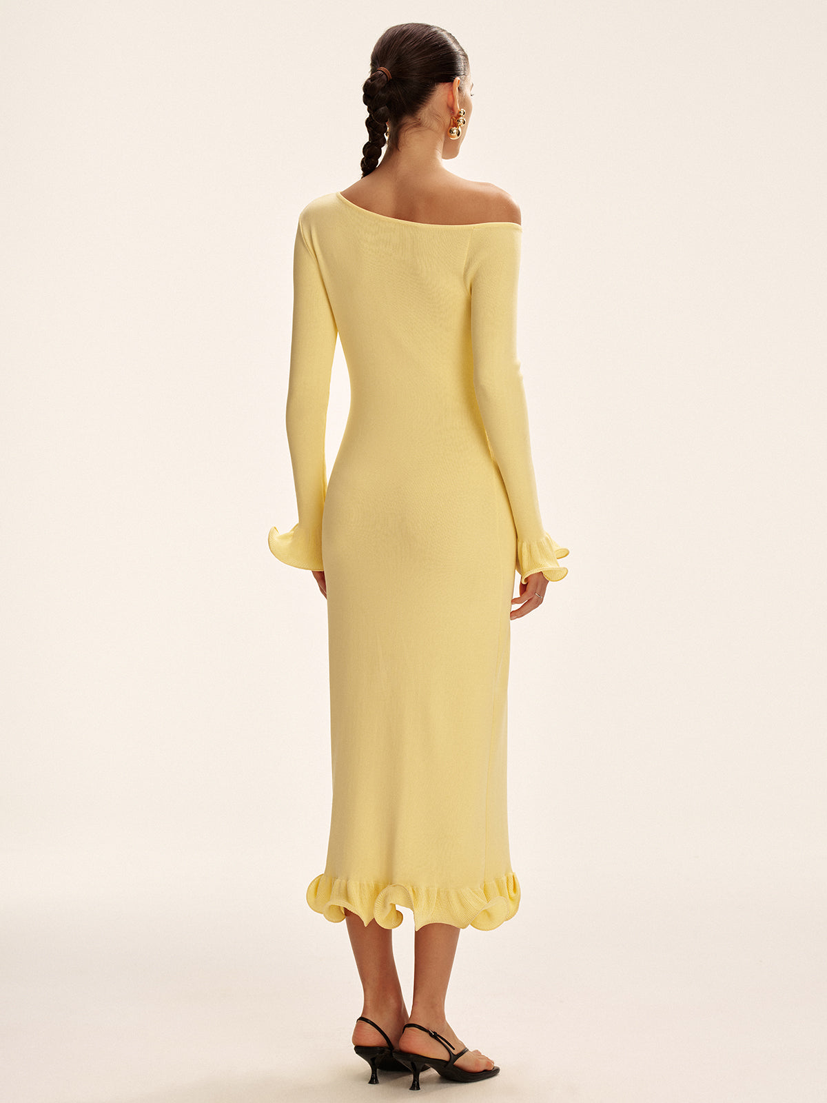 Off-Shoulder Ruffle Hem Sweater Dress-Chicvia