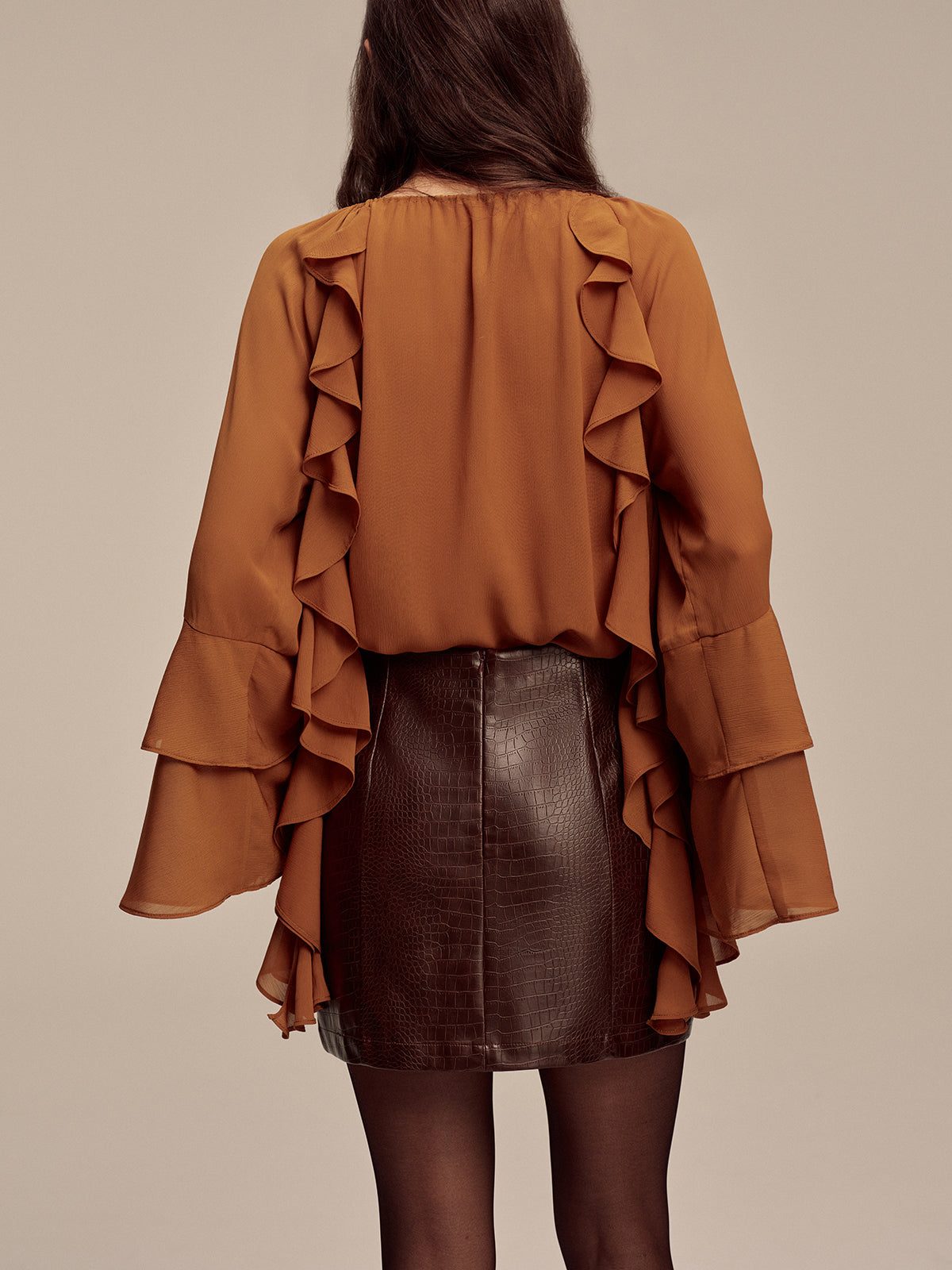 Faux Leather Crocodile-Embossed Mini Skirt-Chicvia