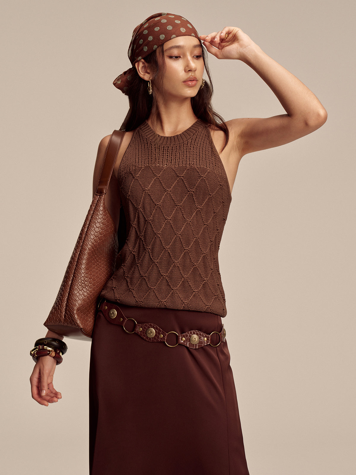 Diamond Pattern Sweater Vest-Chicvia