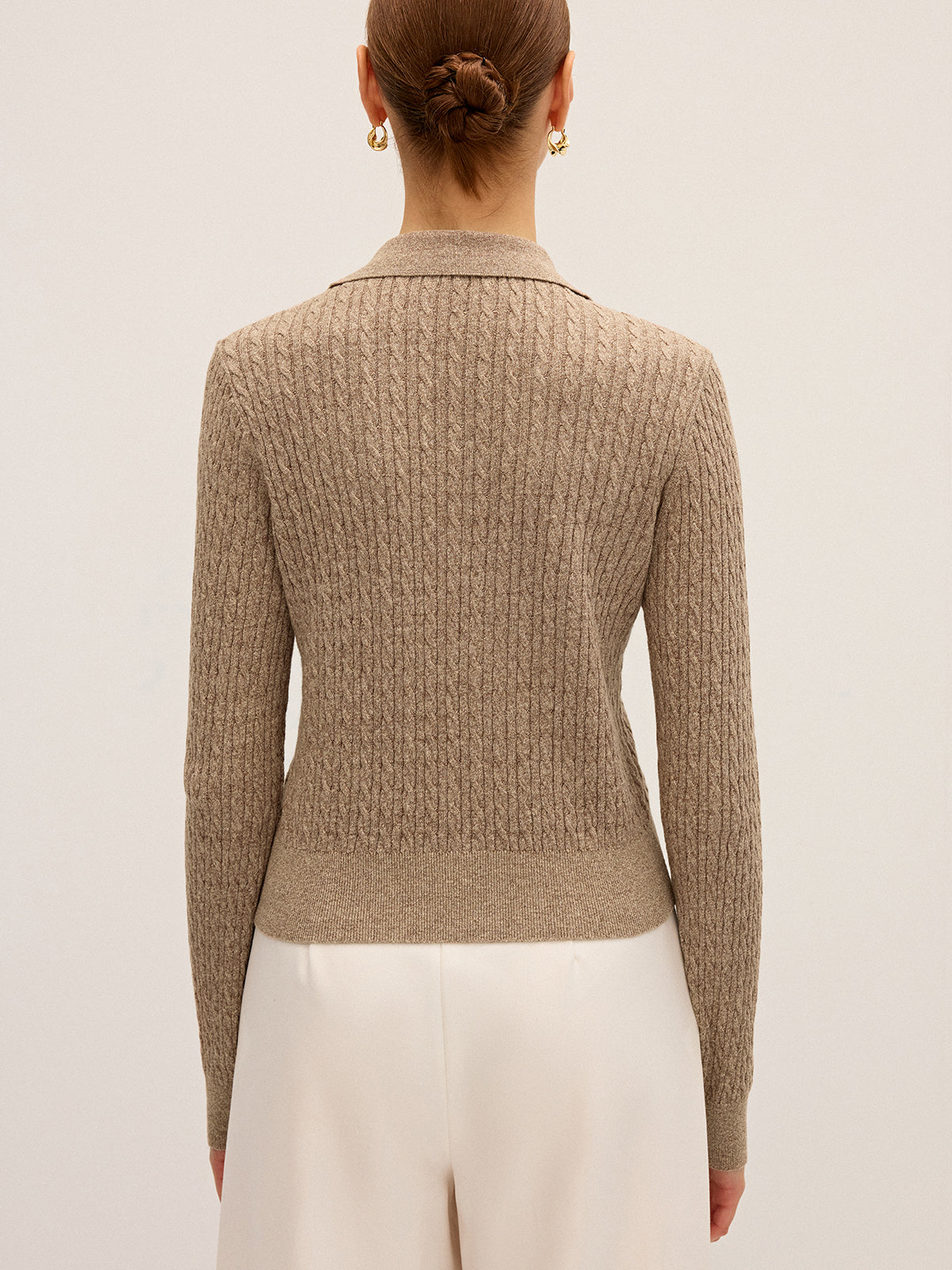 Cable Knit Cotton Collar Sweater-Chicvia