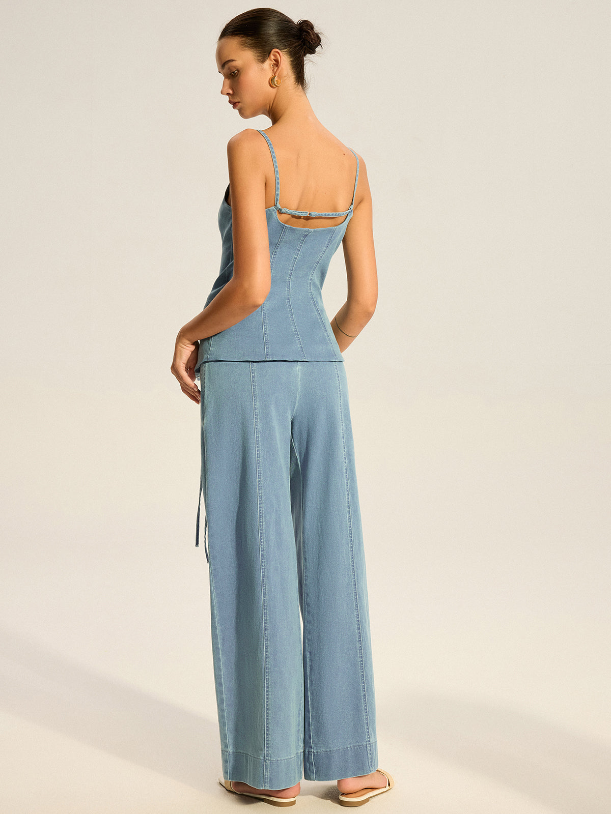 Denim Cami Vest and Pants Set-Chicvia