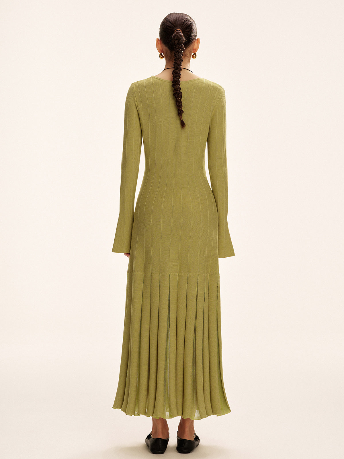 Mesh Pleated Hem Knit Maxi Dress-Chicvia