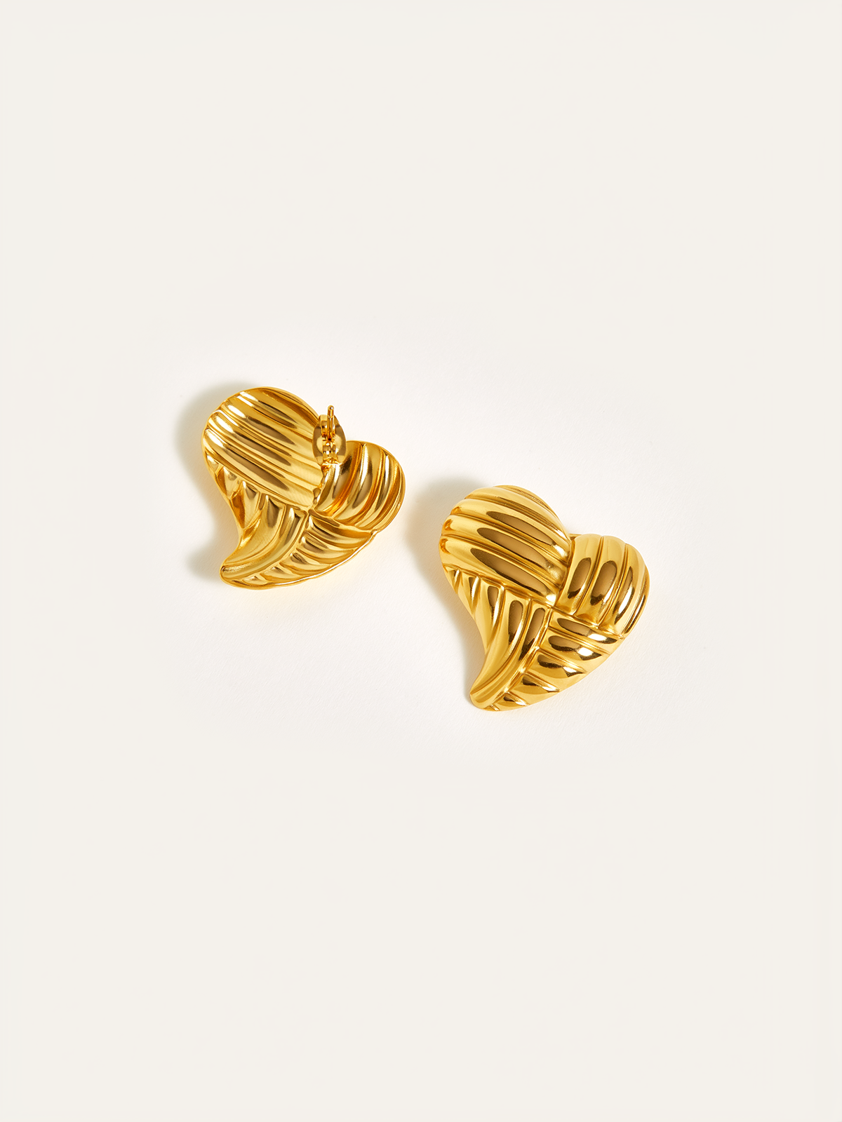 Golden Heart-Shaped Stud Earrings-Chicvia