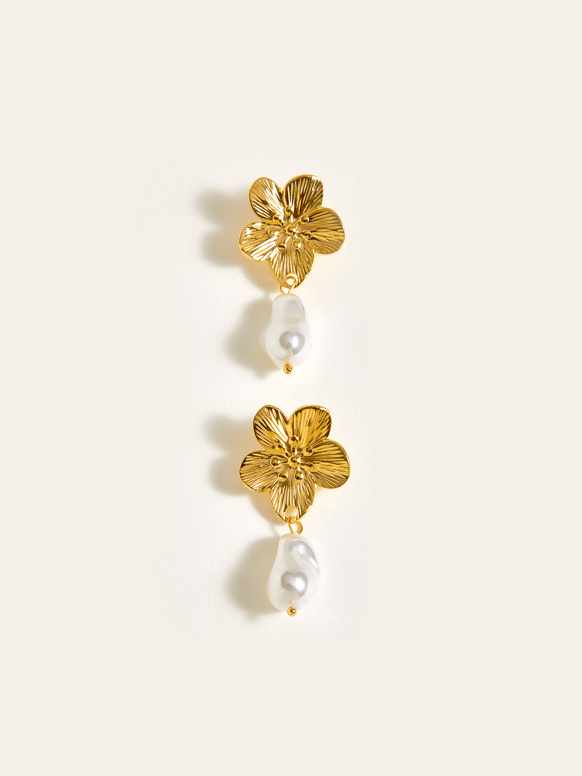 Golden Floral Pearl Drop Earrings-Chicvia