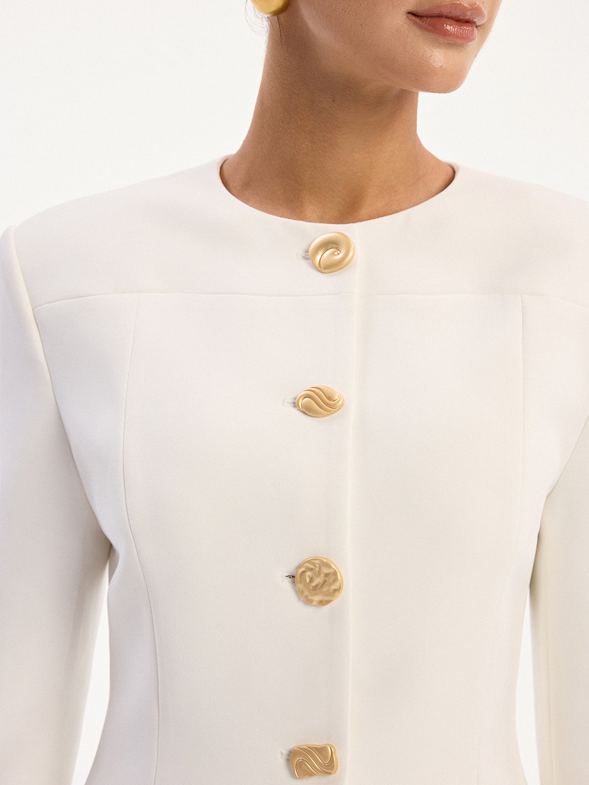 Metal Button Long Sleeve Blazer-Chicvia