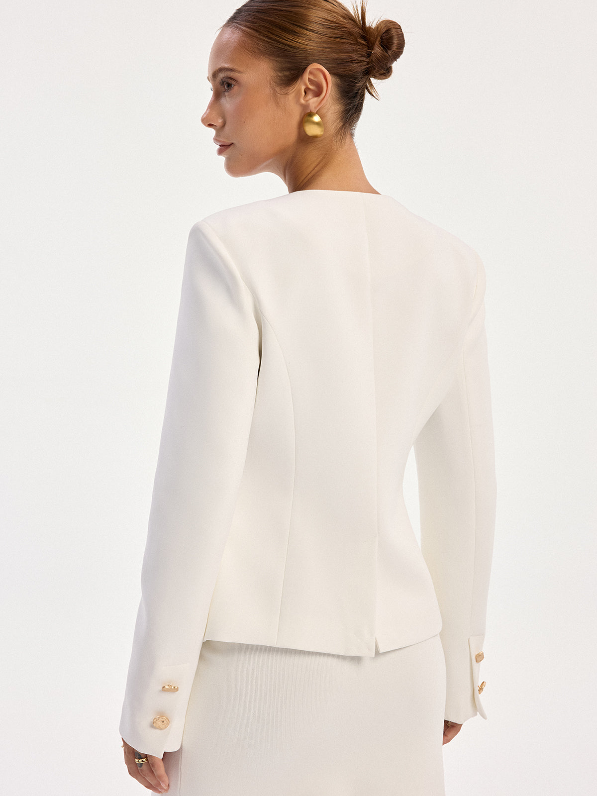 Metal Button Long Sleeve Blazer-Chicvia