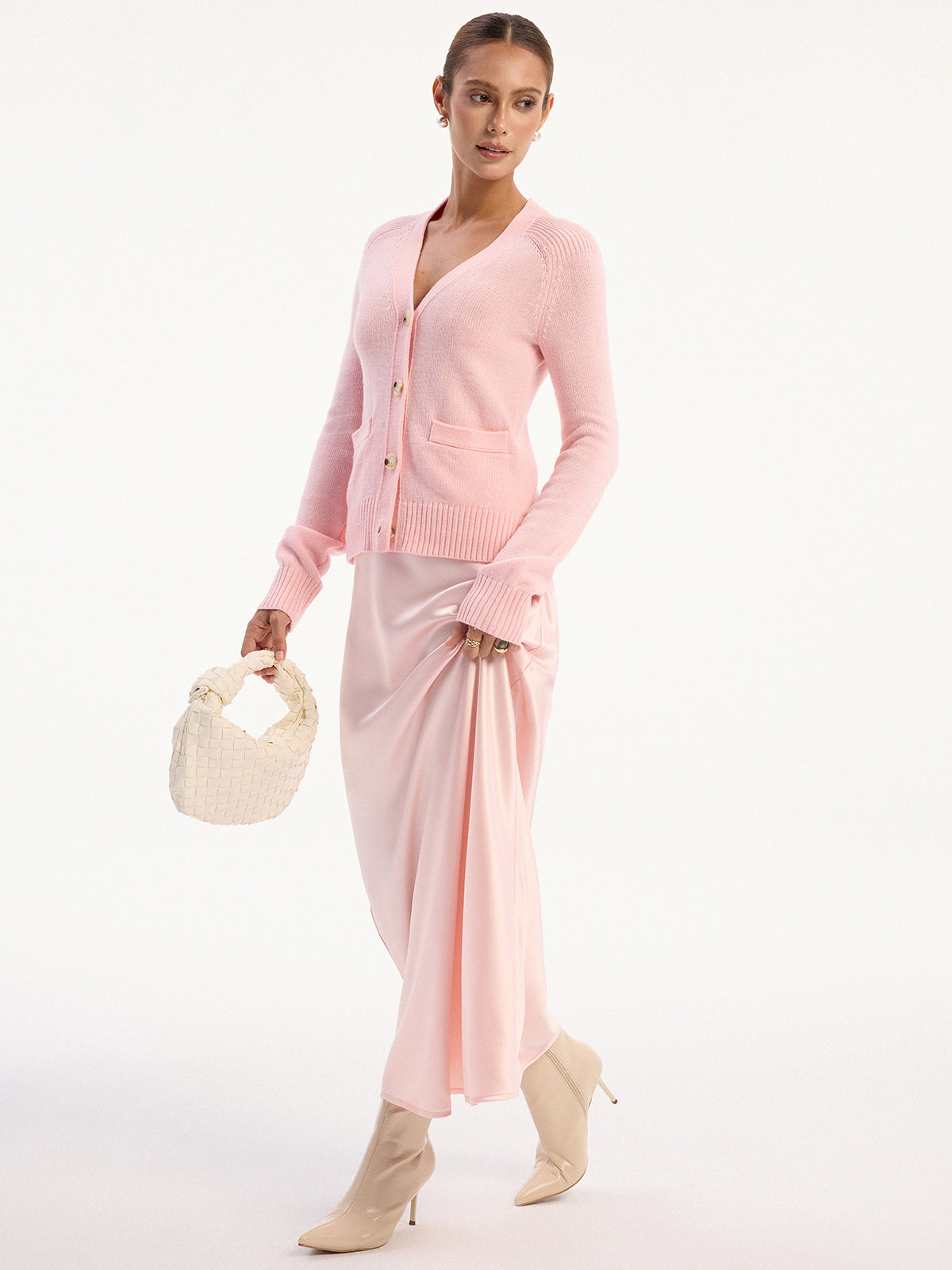 High-Waist Satin Maxi Skirt-Chicvia