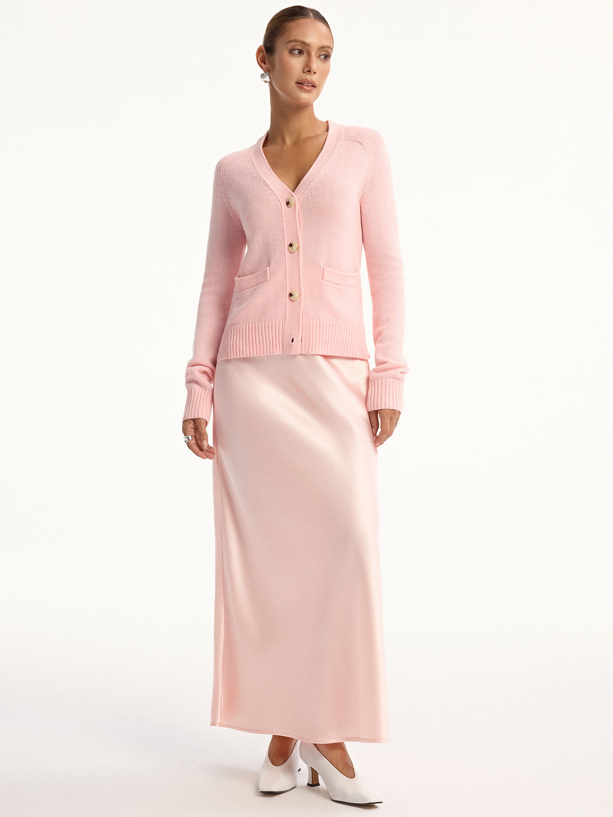 High-Waist Satin Maxi Skirt-Chicvia