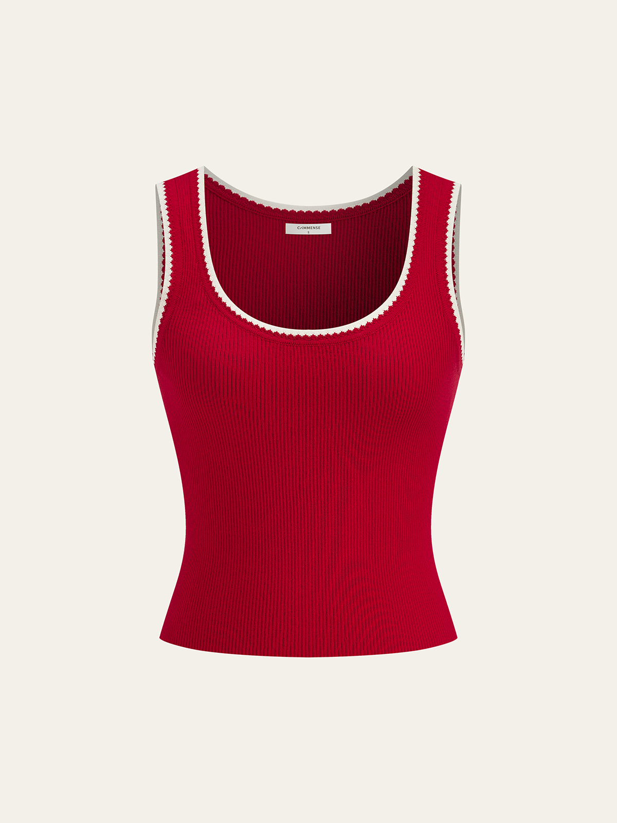 Contrast Scalloped Trim Ribbed Knit Tank Top-Chicvia