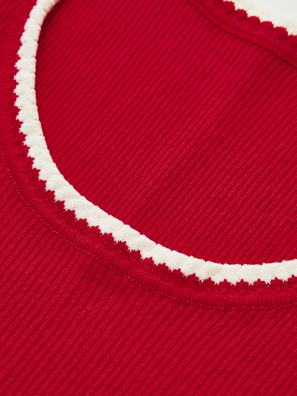 Contrast Scalloped Trim Ribbed Knit Tank Top-Chicvia