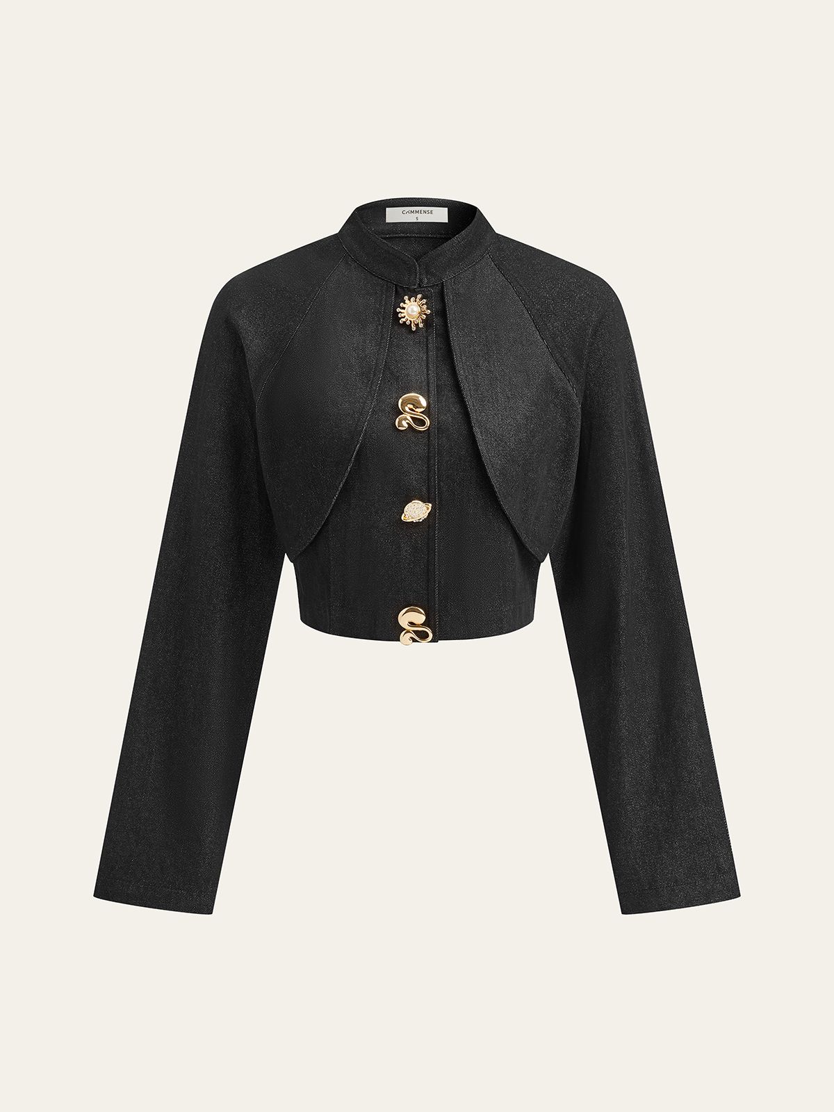 Metal Detail Cropped Denim Jacket-Chicvia