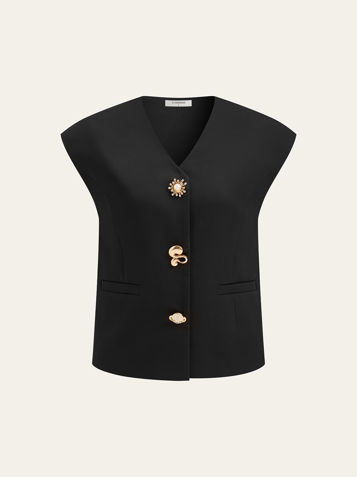 Metal Detail Cap Sleeve Vest-Chicvia