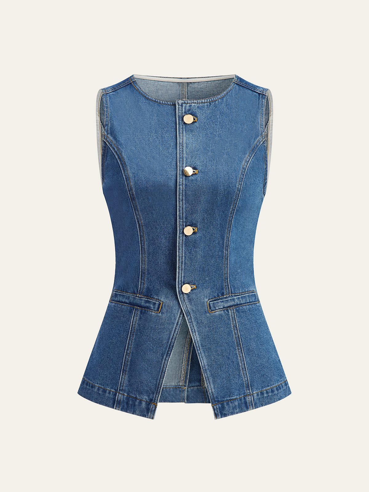 Button-Front Denim Vest-Chicvia