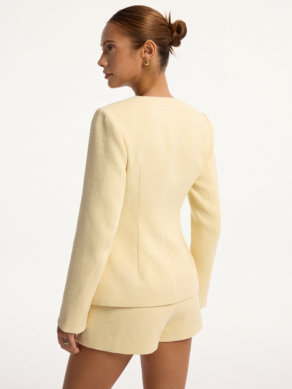 Metal Button Tweed Top and Shorts Set-Chicvia