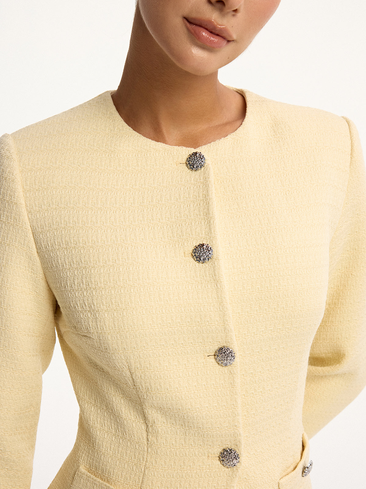 Metal Button Tweed Top and Shorts Set-Chicvia