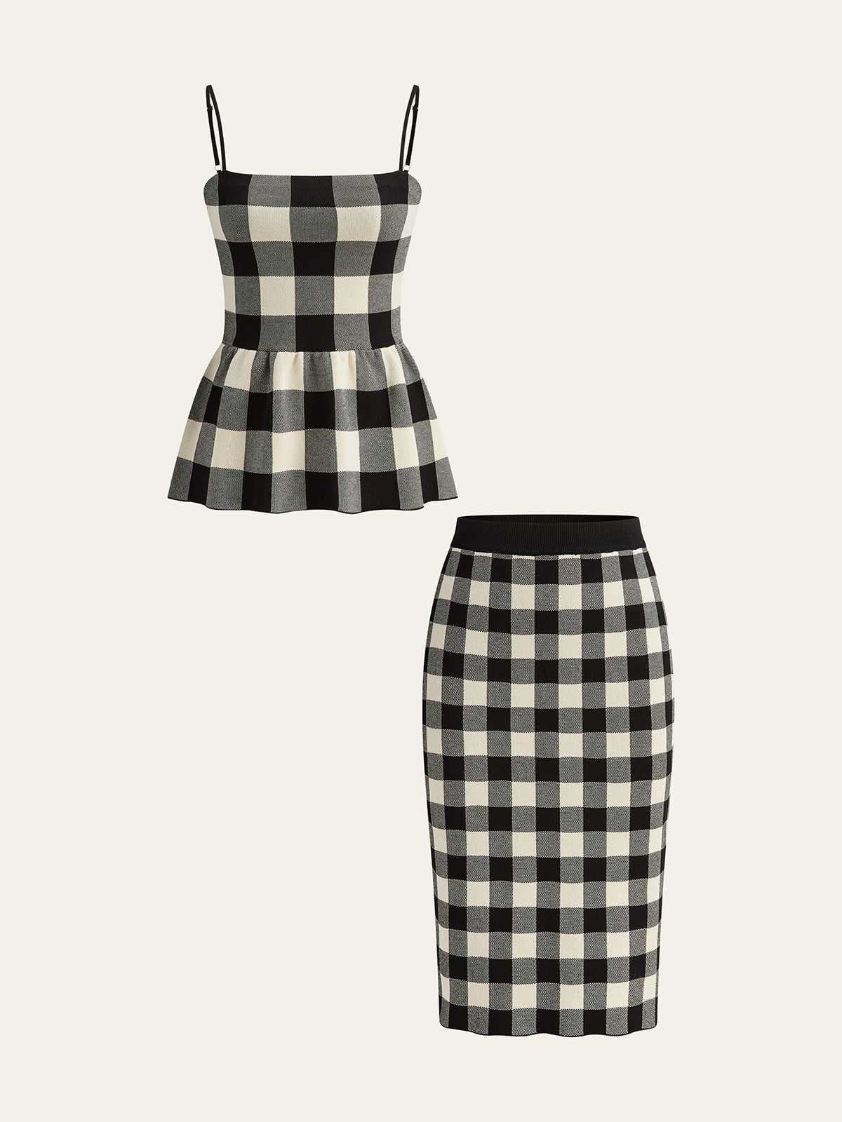 Checkered Cami Peplum Top and Skirt Set-Chicvia