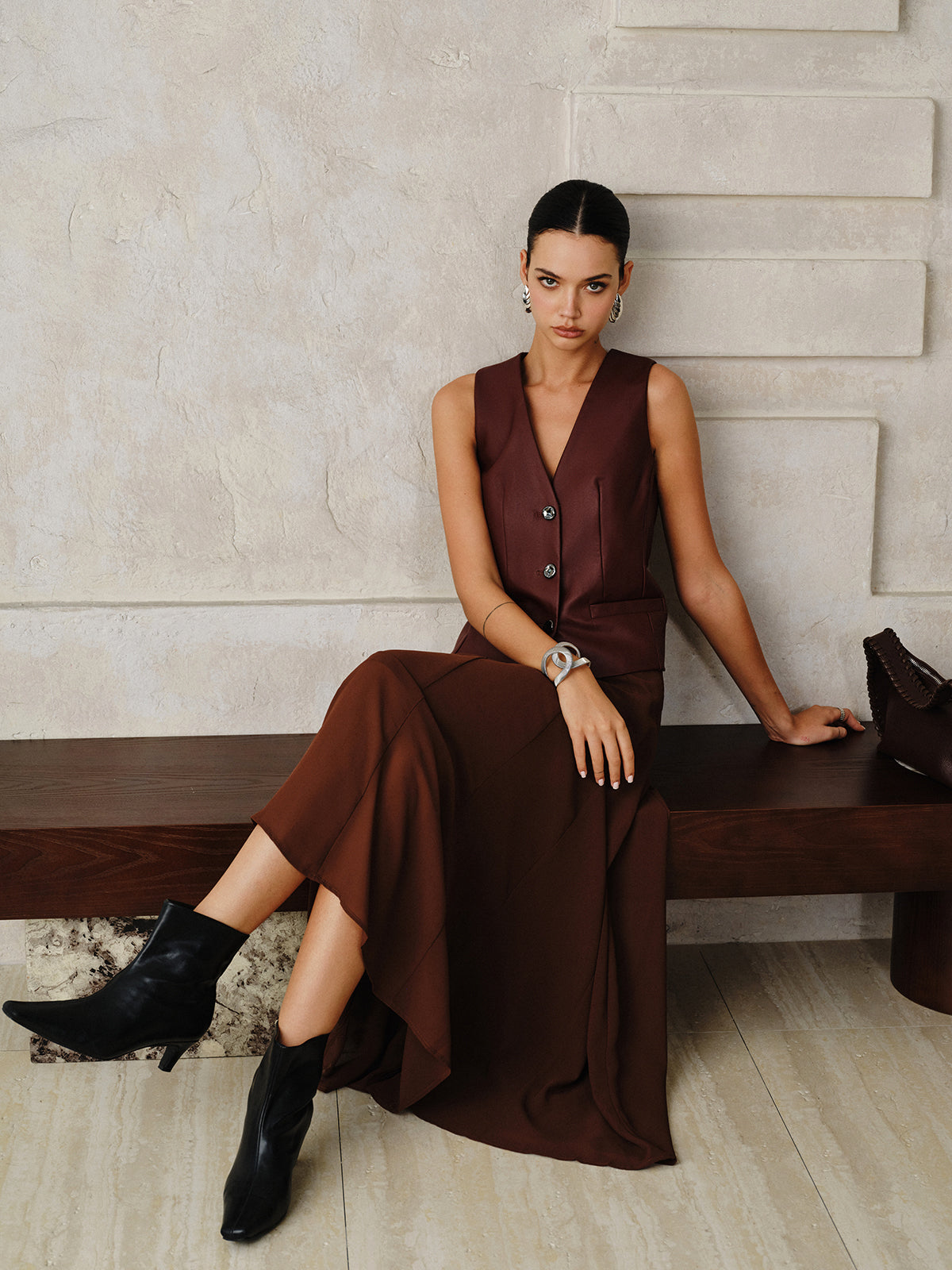 Faux Leather Metal Button Vest-Chicvia