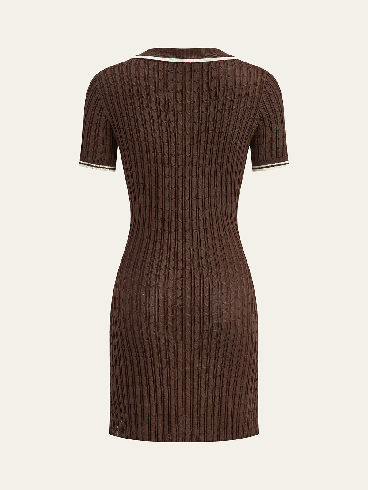 Cable-Knit Short-Sleeve Polo Dress-Chicvia