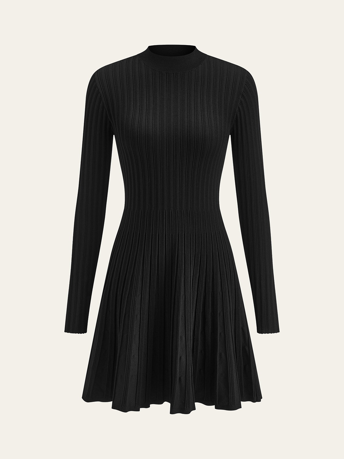 Mock Neck Flared Sweater Dress-Chicvia