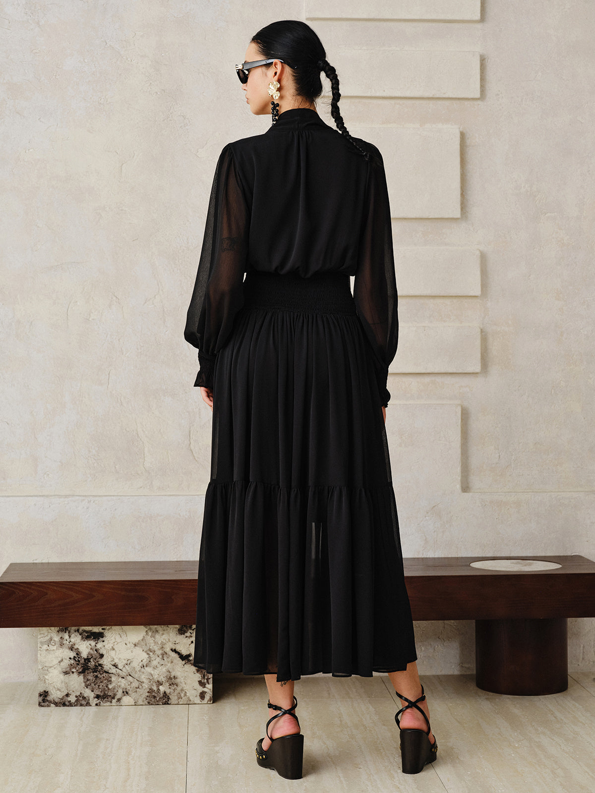 Chiffon Maxi Dress with Scarf-Chicvia