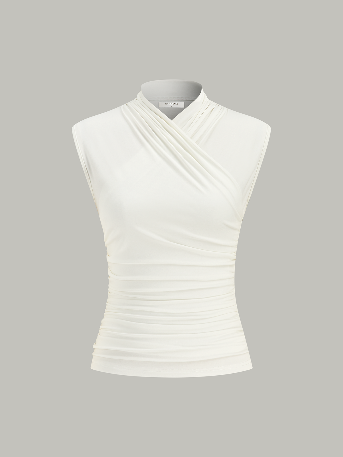 Cross Neck Ruched Tank Top-Chicvia