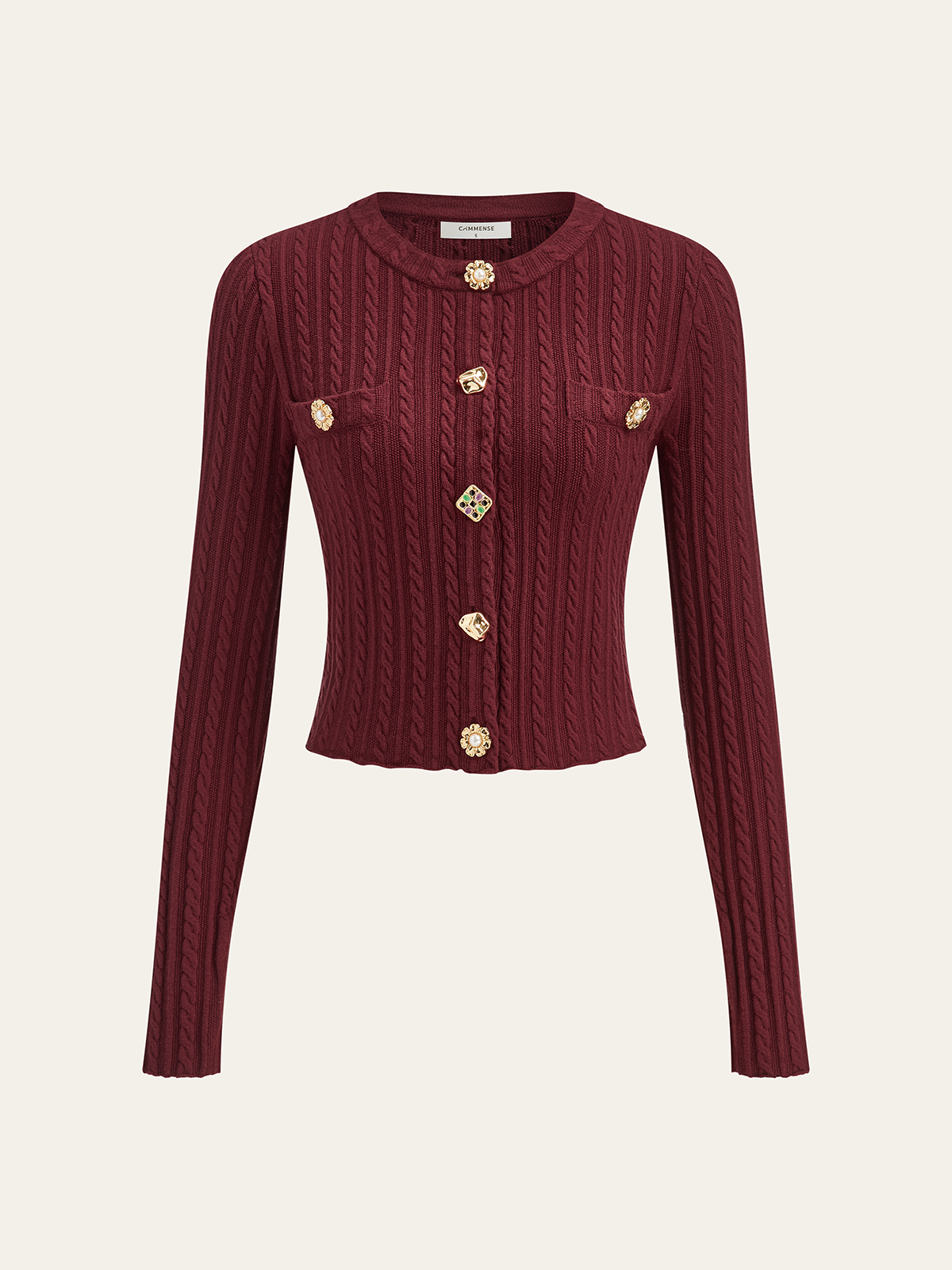 Metal Detail Cable Knit Cardigan-Chicvia