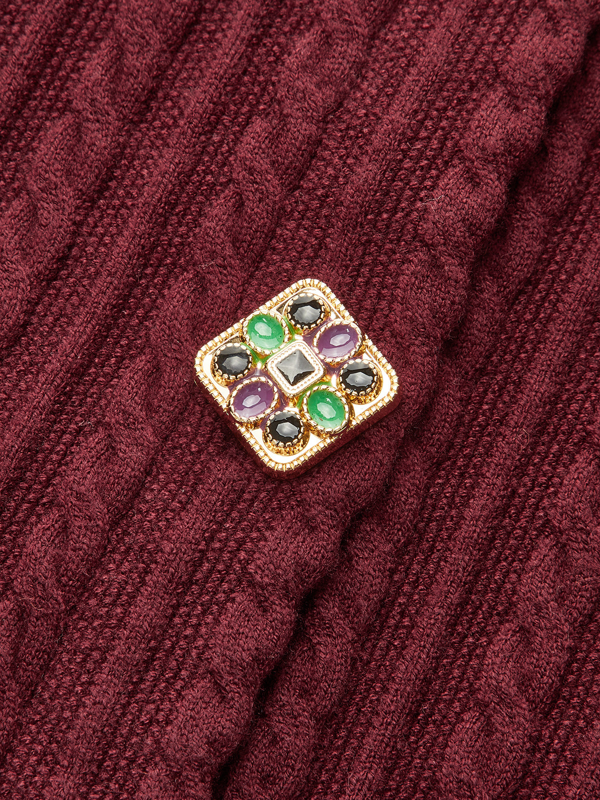 Metal Detail Cable Knit Cardigan-Chicvia