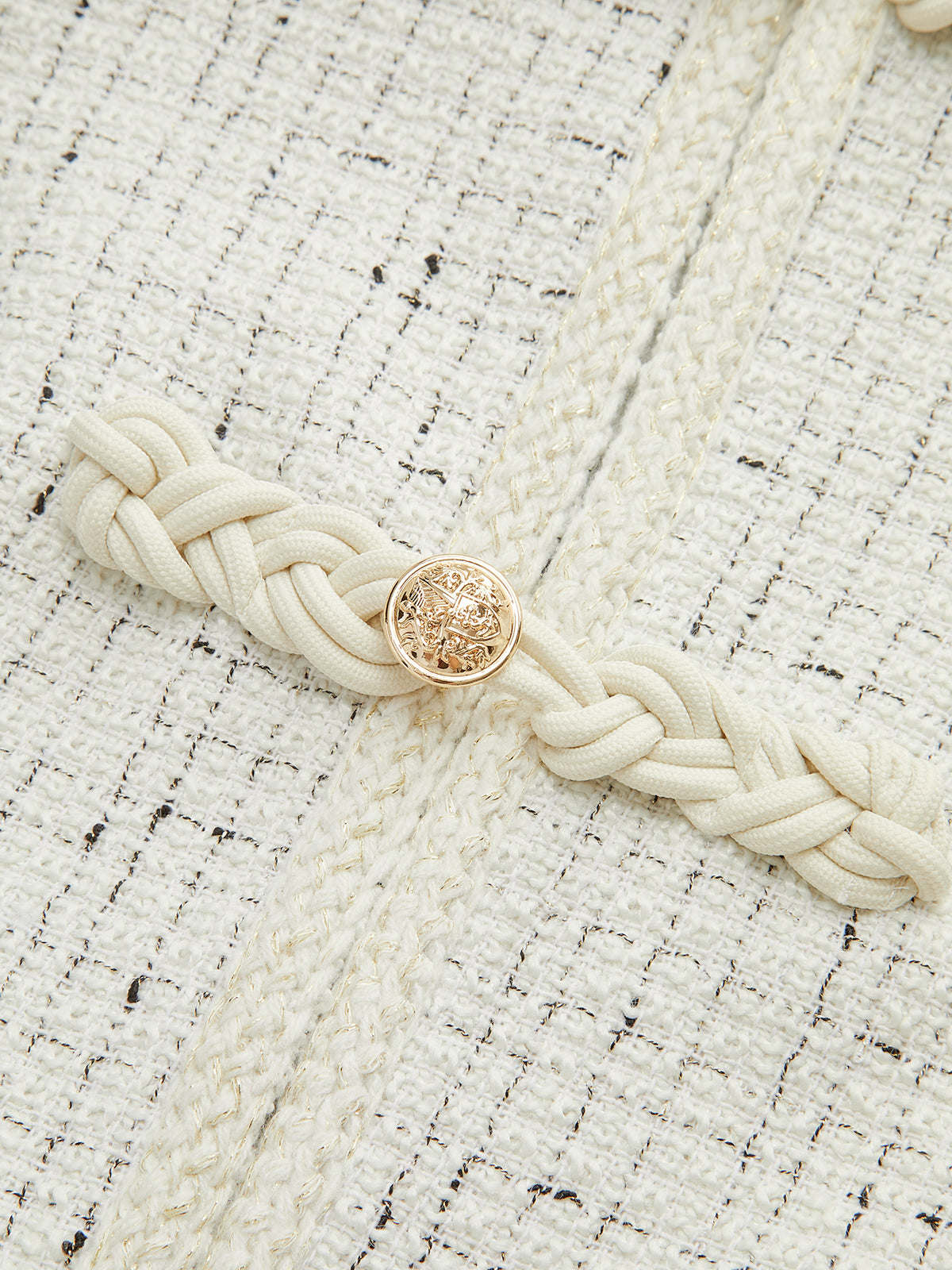 Metal Detail Knot Button Tweed Jacket-Chicvia