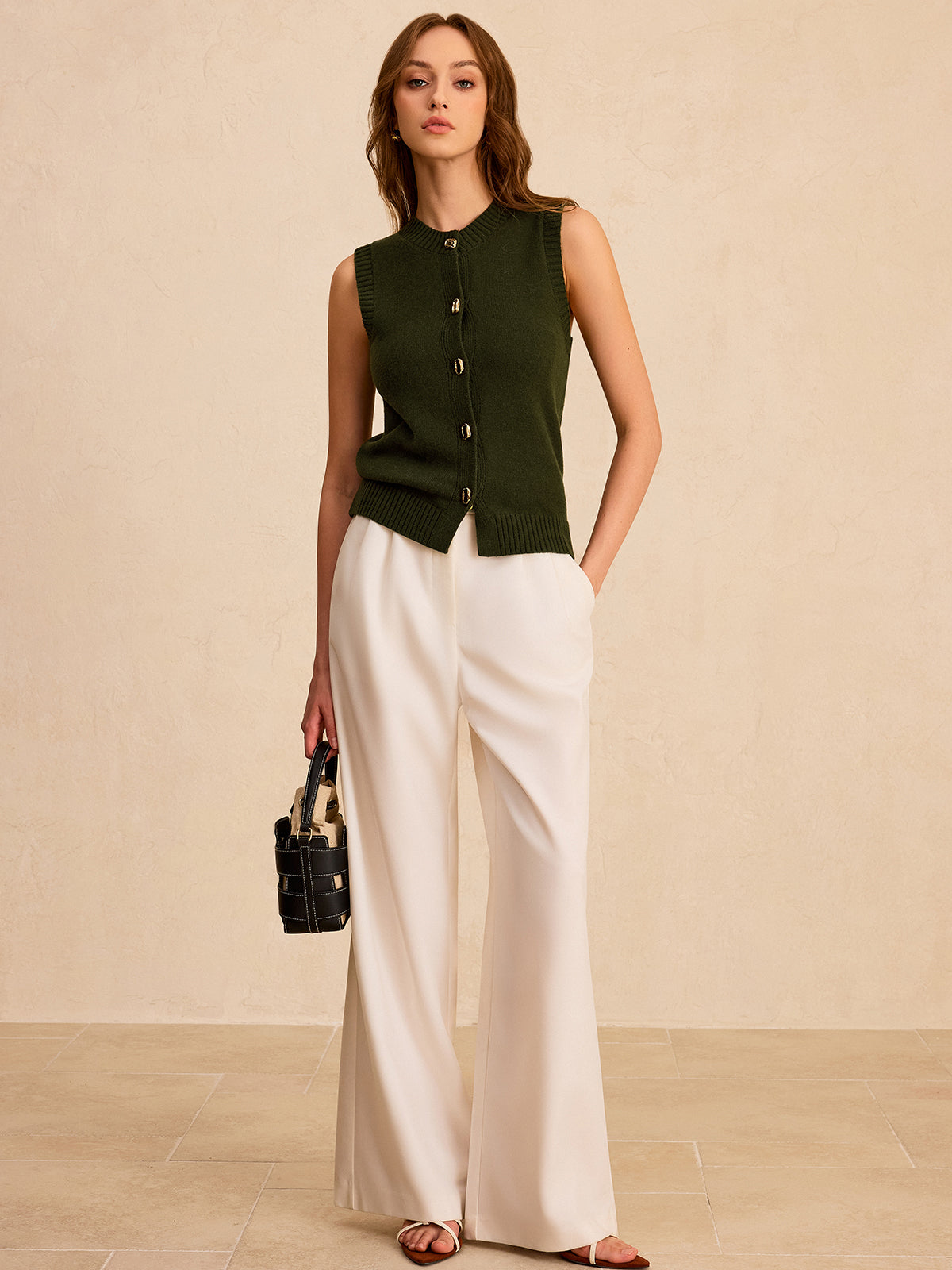 Metal Button Knit Vest-Chicvia