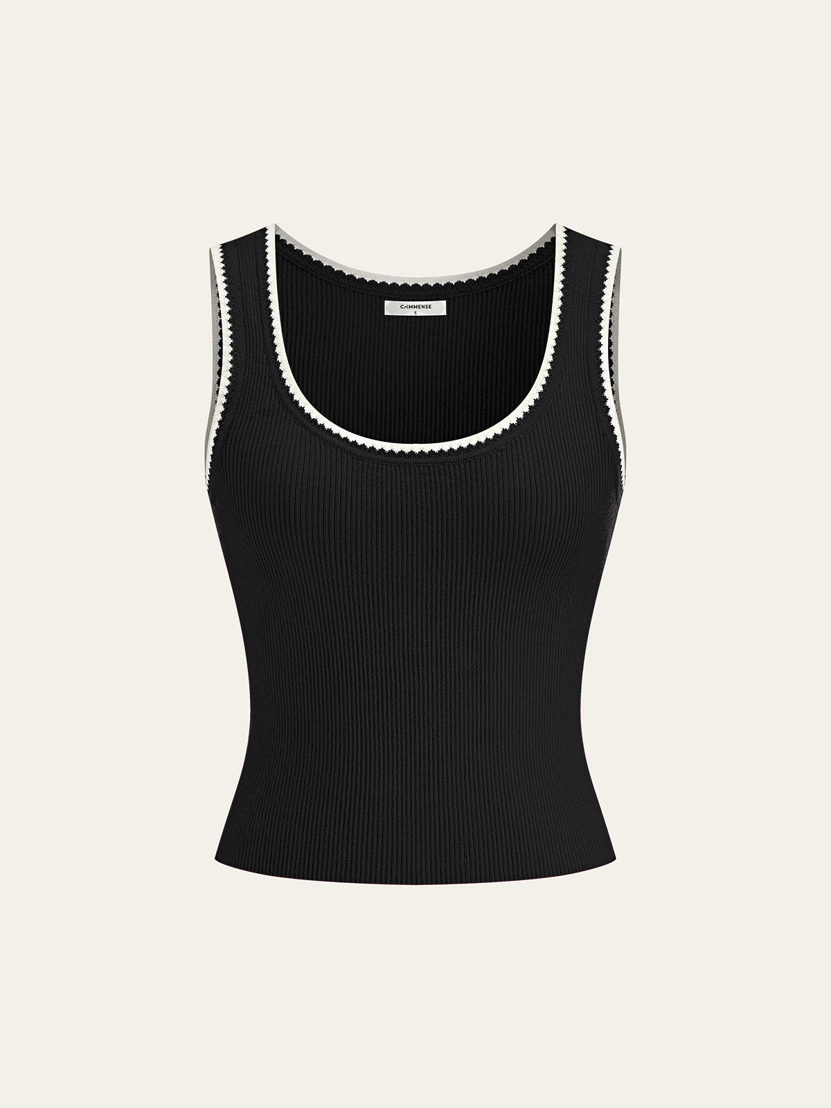 Contrast Scalloped Trim Ribbed Knit Tank Top-Chicvia