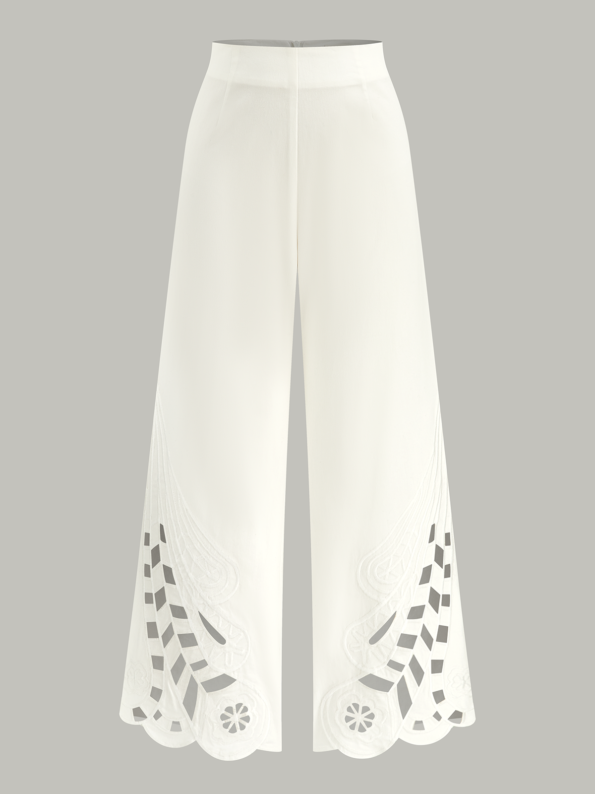Embroidery Cut-Out Wide-Leg Pants-Chicvia