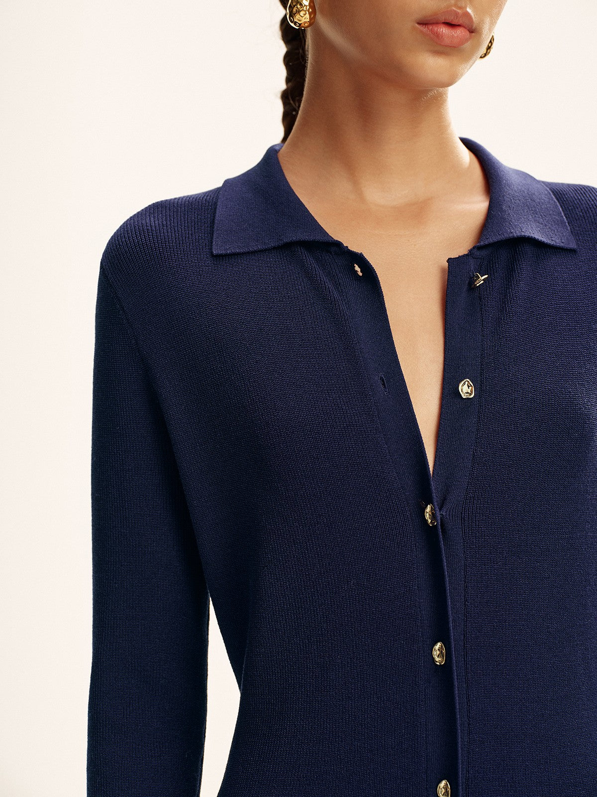 Long Sleeve Button Knit Maxi Dress without Belt-Chicvia