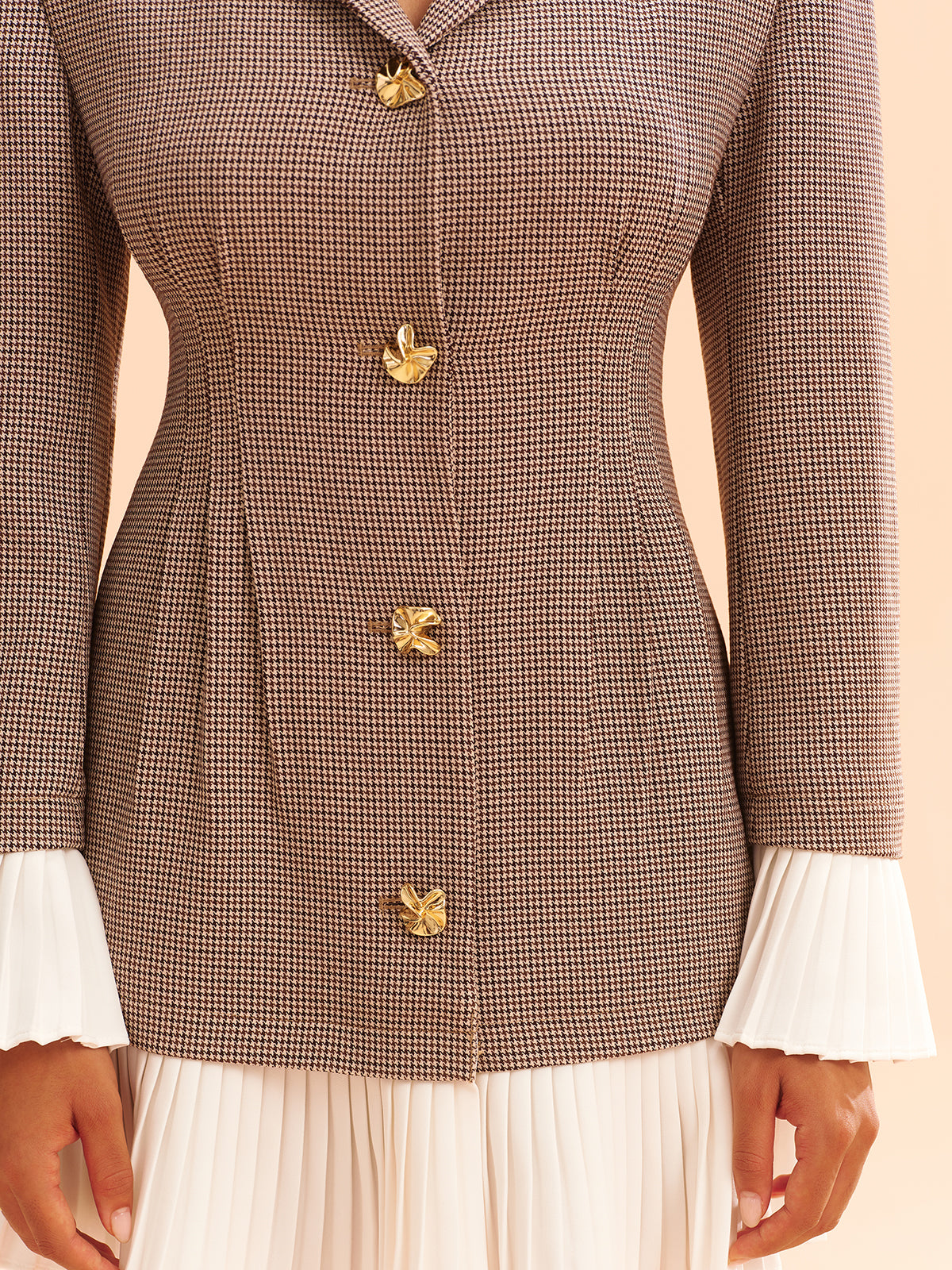 Pleated Hem Panel Houndstooth Blazer Dress-Chicvia