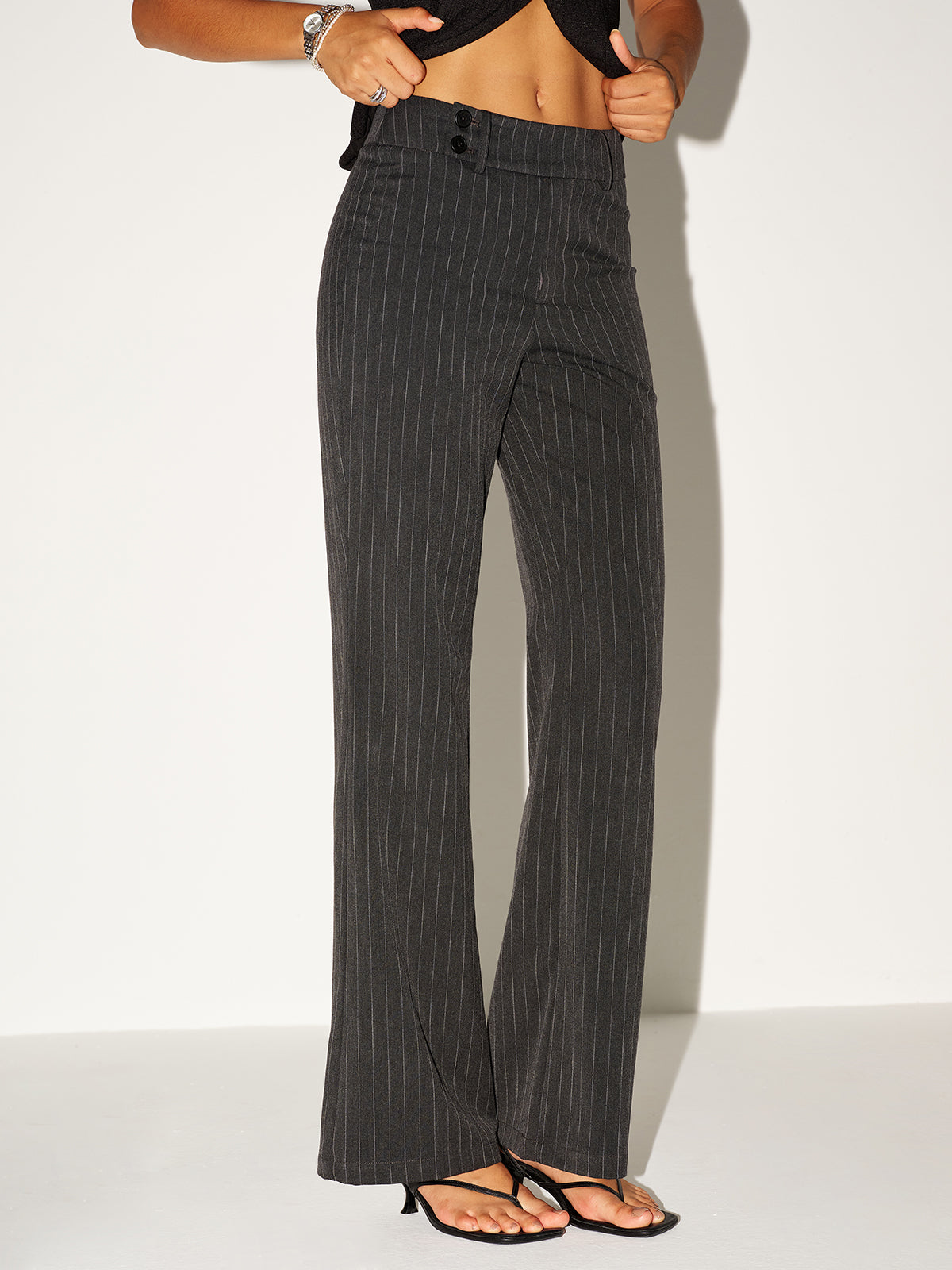 Pinstripe Low-Waist Pants-Chicvia
