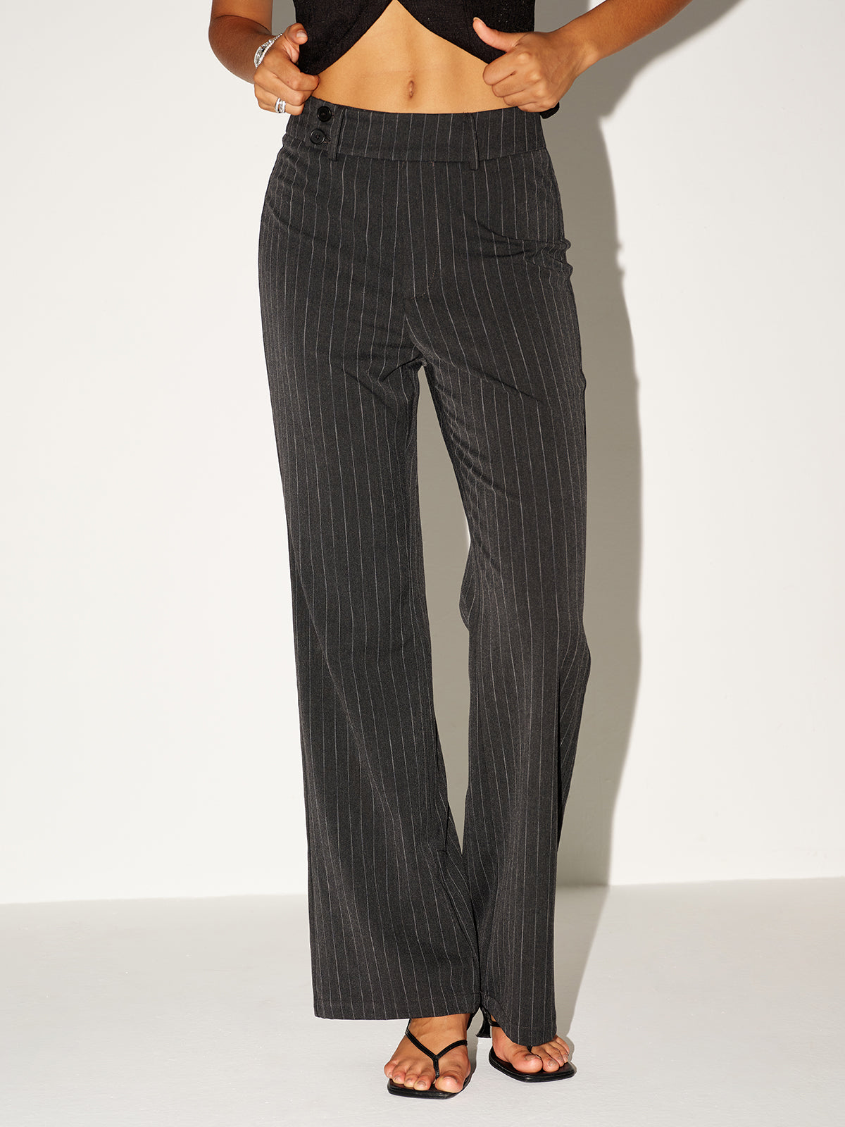 Pinstripe Low-Waist Pants-Chicvia