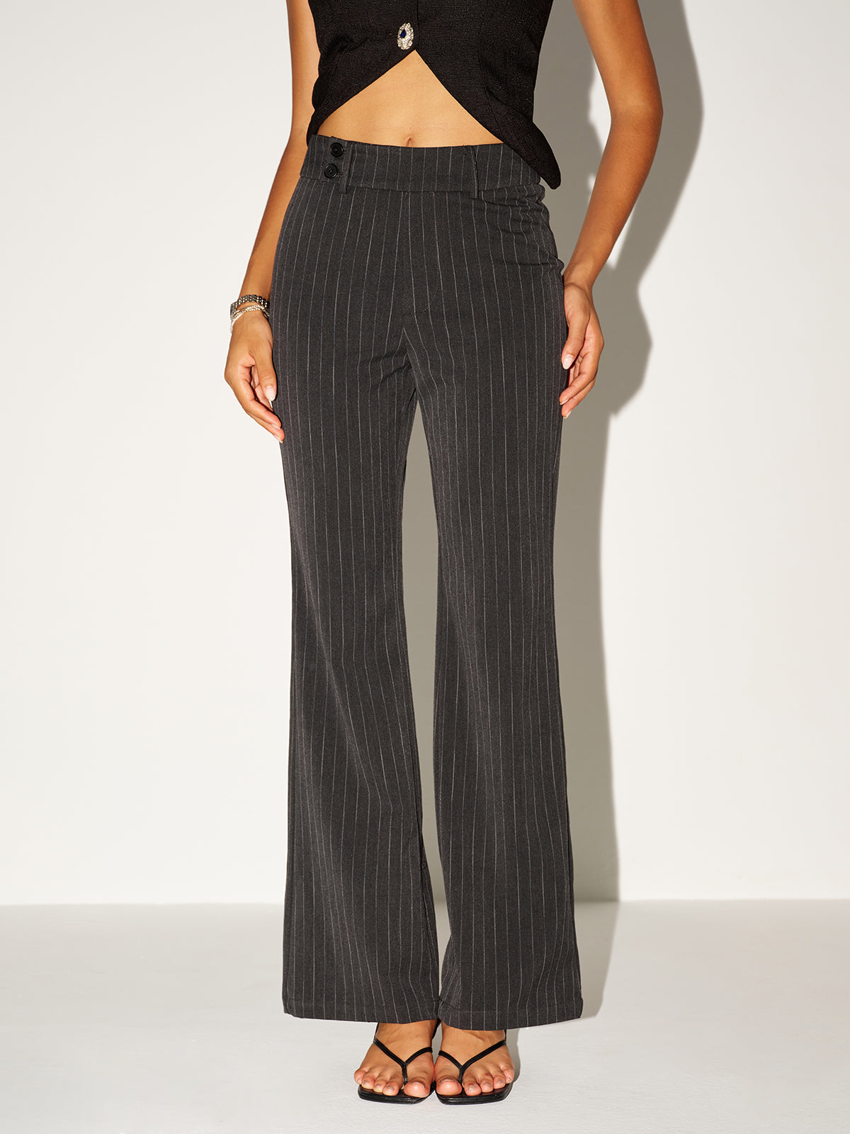 Pinstripe Low-Waist Pants-Chicvia