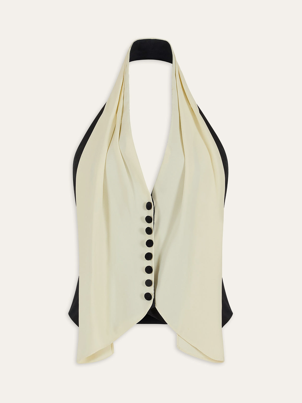 Color-Block Halter Neck Backless Button Top-Chicvia