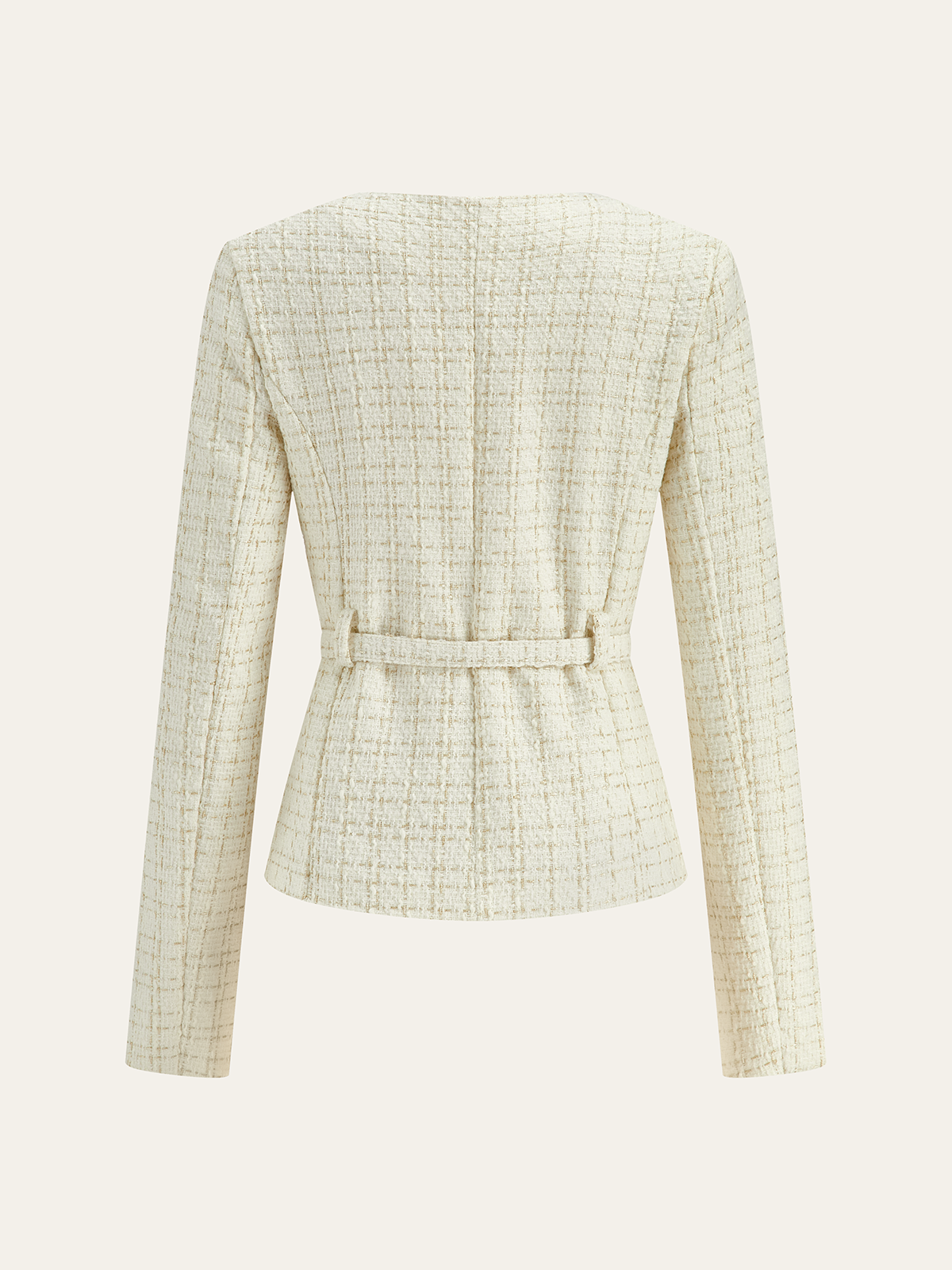 Metal Button Tweed Belted Blazer-Chicvia