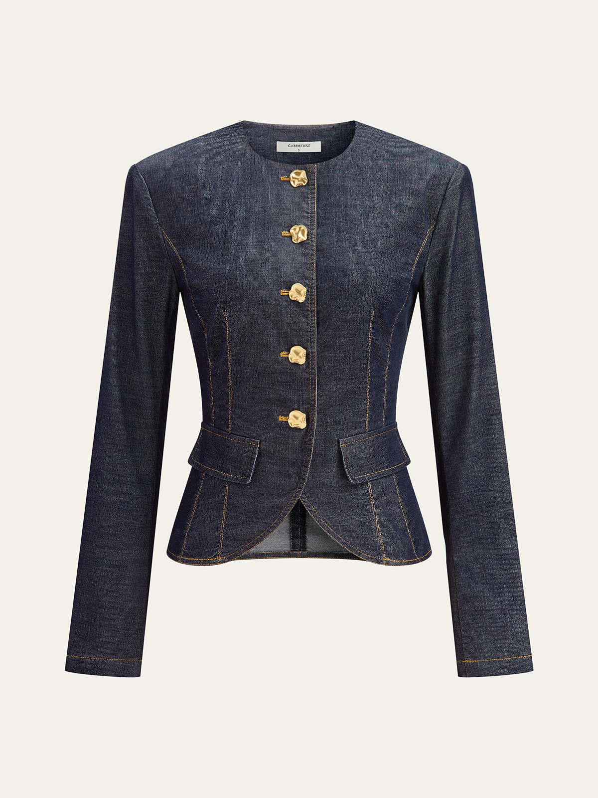 Metal Button Fitted Tailored Jacket-Chicvia