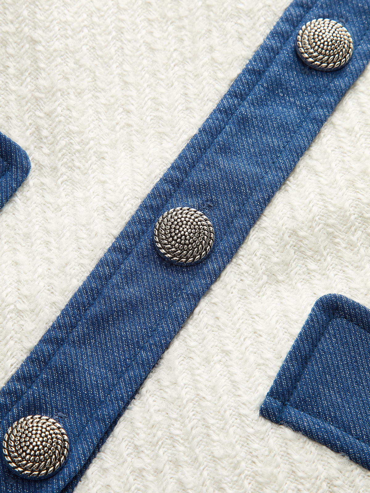 Metal Button Contrast Trim Tweed Jacket-Chicvia