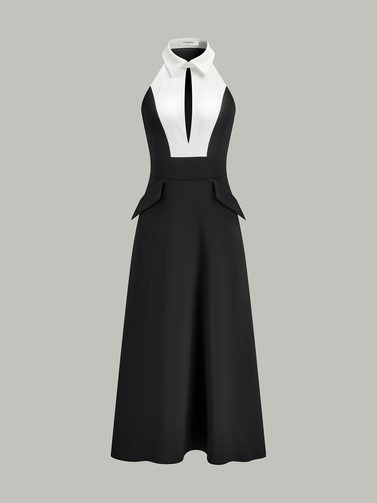 Cut-Out Contrast Collared Maxi Dress-Chicvia
