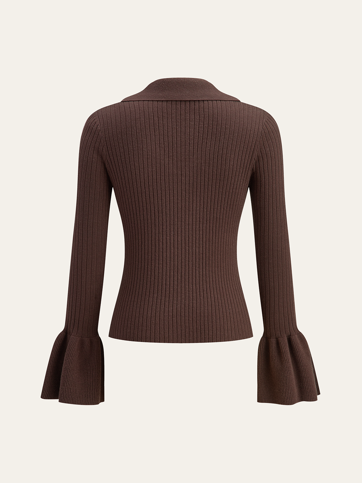 Flared Cuff Polo-Collar Sweater-Chicvia